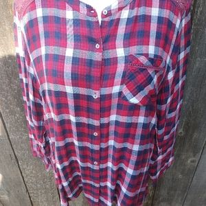 Vintage America Red, White & Blue Plaid Blouse